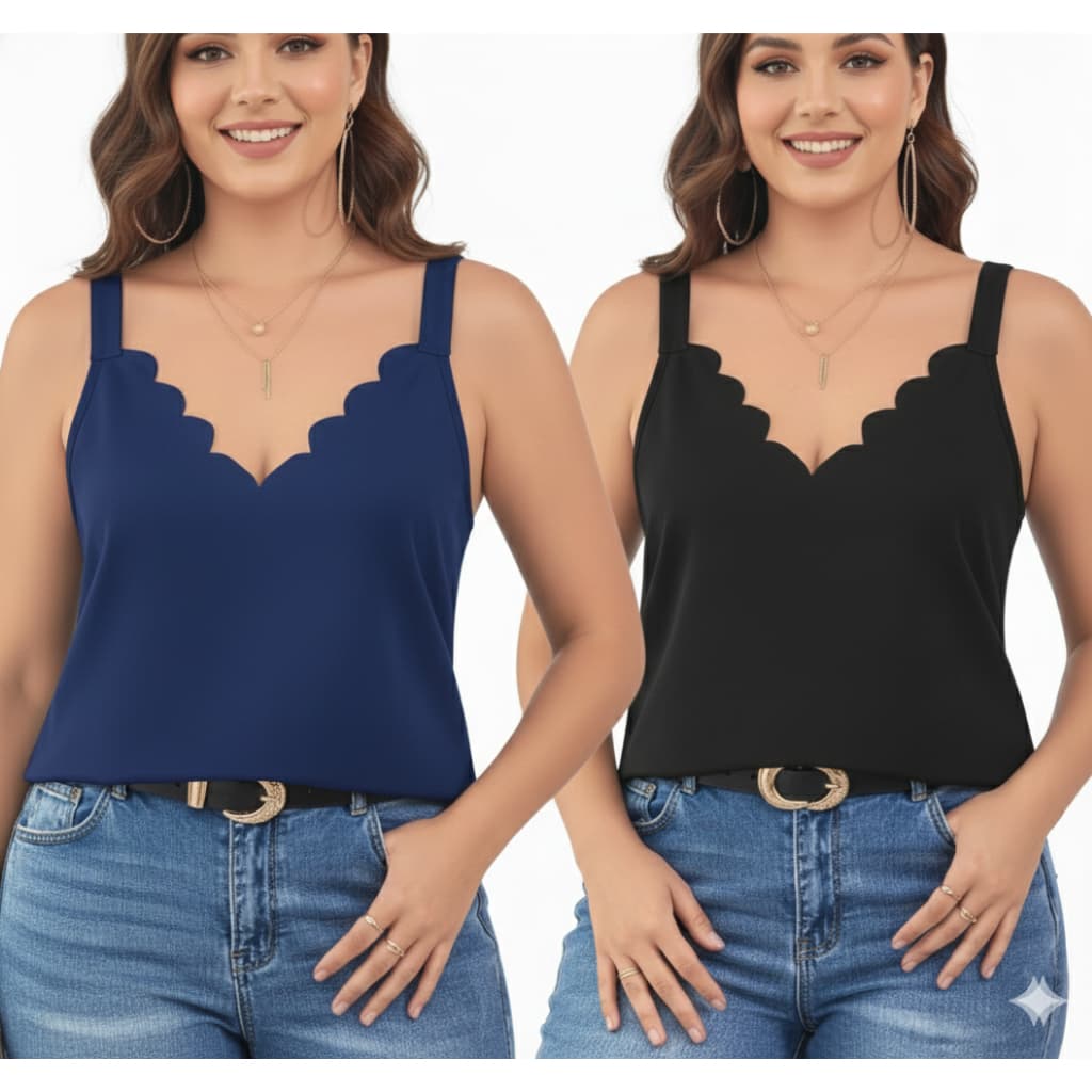 Kit com 2 Blusas Regatas Feminina Decote Nuvem