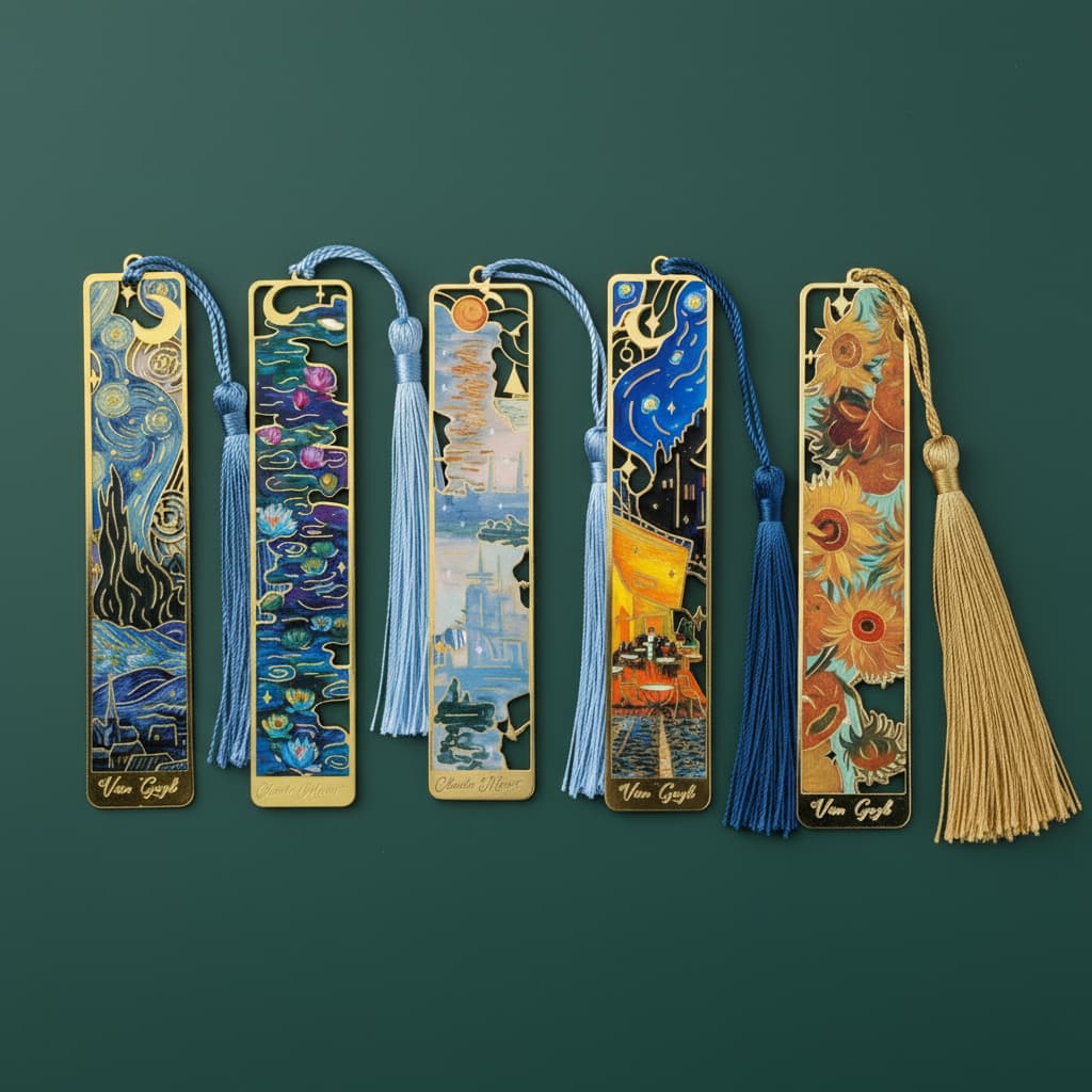 Marcador De Página De Metal para Livro Luxuoso Resistente Organização Van Gogh e Claude Monet