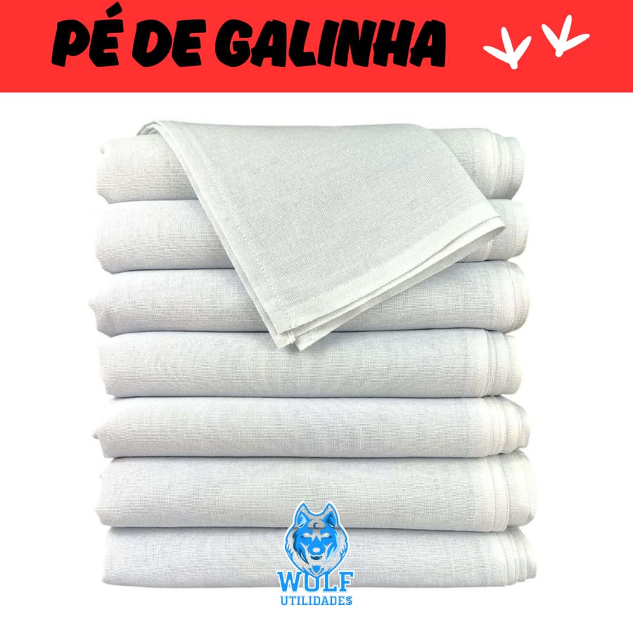 Kit Pano De Prato Pé De Galinha Grande Branco com Bainha
