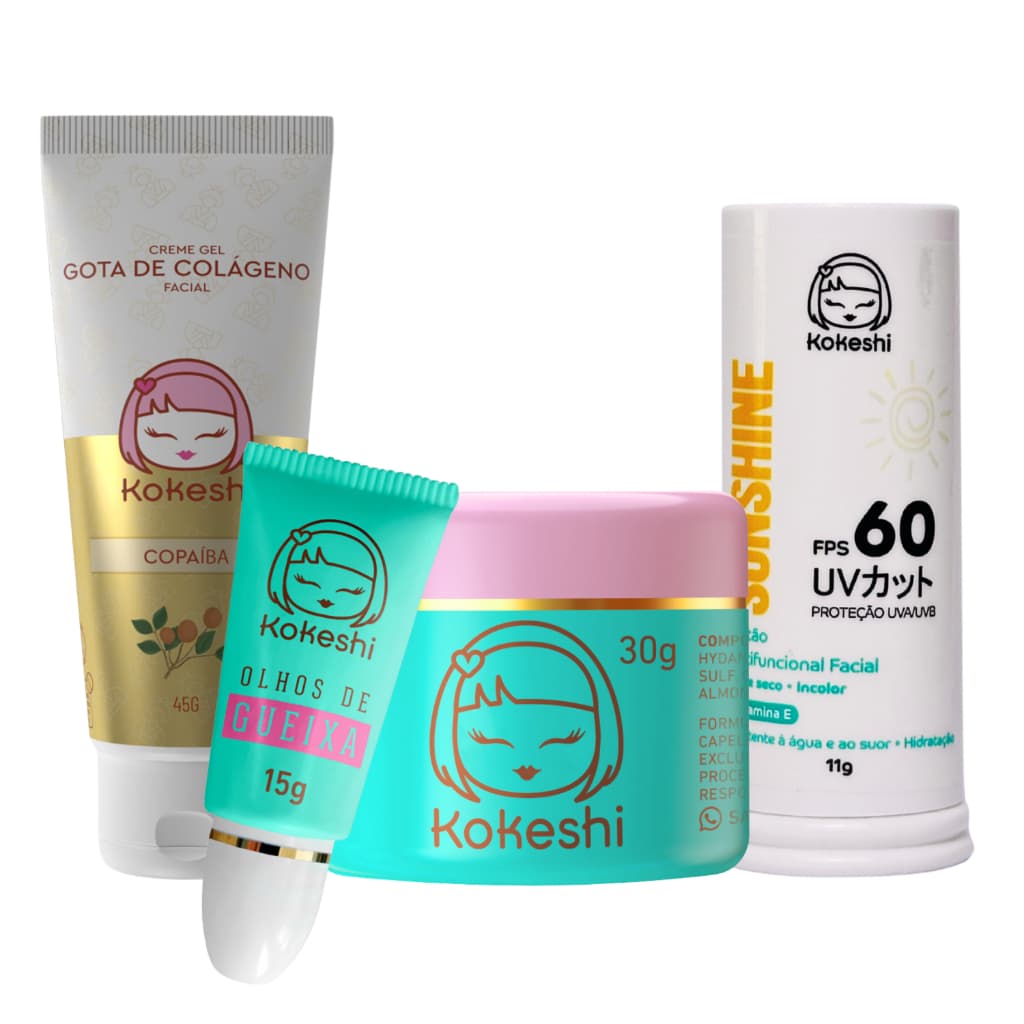 Kit Bastão Facial FPS60 Renovadores Gota de Colágeno Kokeshi