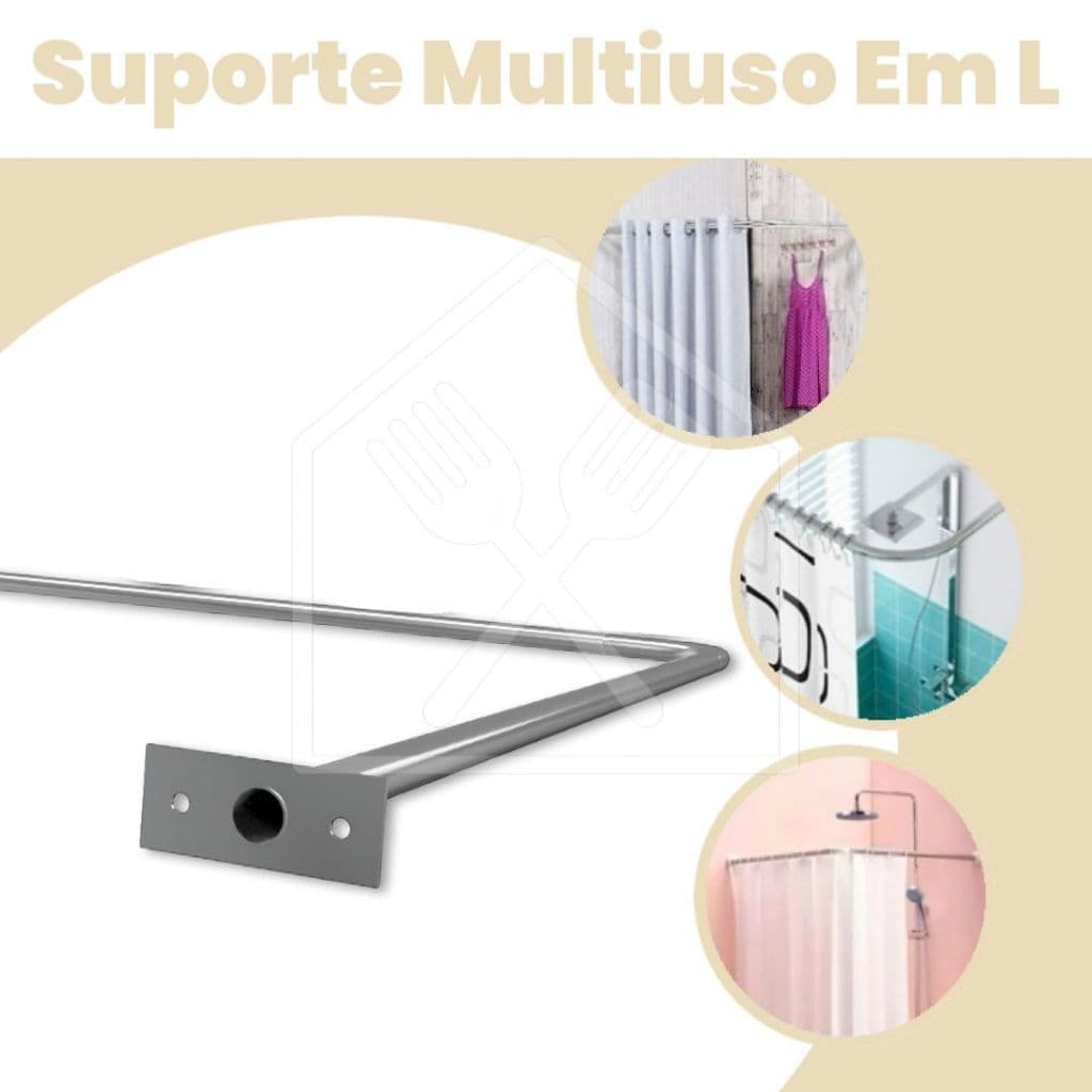 Suporte Para Cortina Box Arara Roupa Em L Aço Fácil Instalação de 0,80 até 1,50 - Envio Imediato