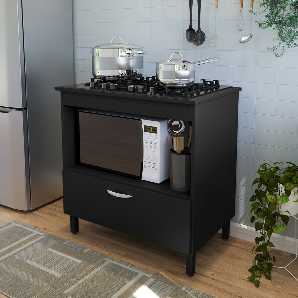 Balcão para Cooktop 4 ou 5 Bocas Cozinha Compacto 1 Porta e Nicho para Forno 4 Pés Com Regulagem