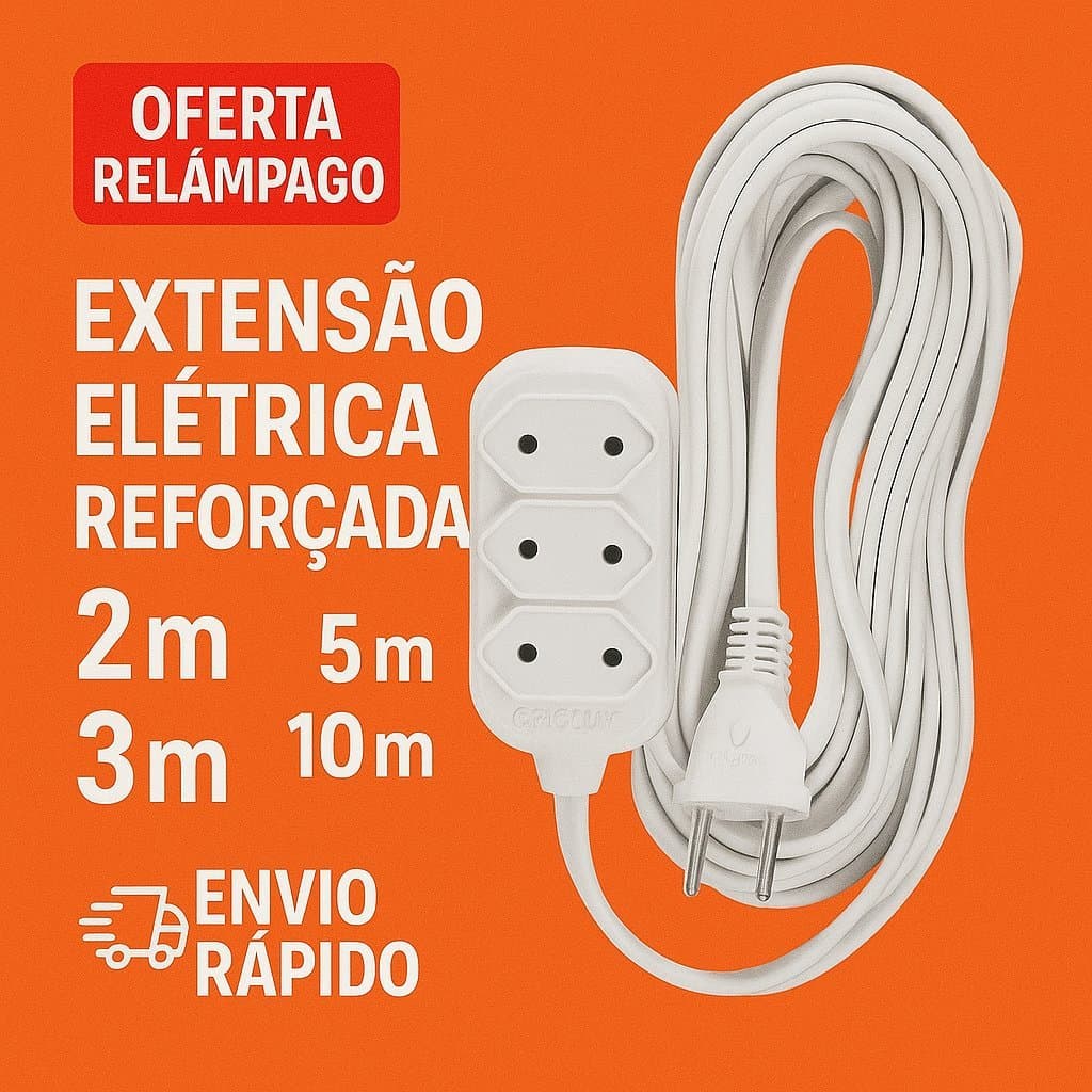 🔌 Extensão Elétrica Reforçada 10A / 20A Bivolt – 2m / 3m / 5m / 10m - Tripolar- COR BRANCA