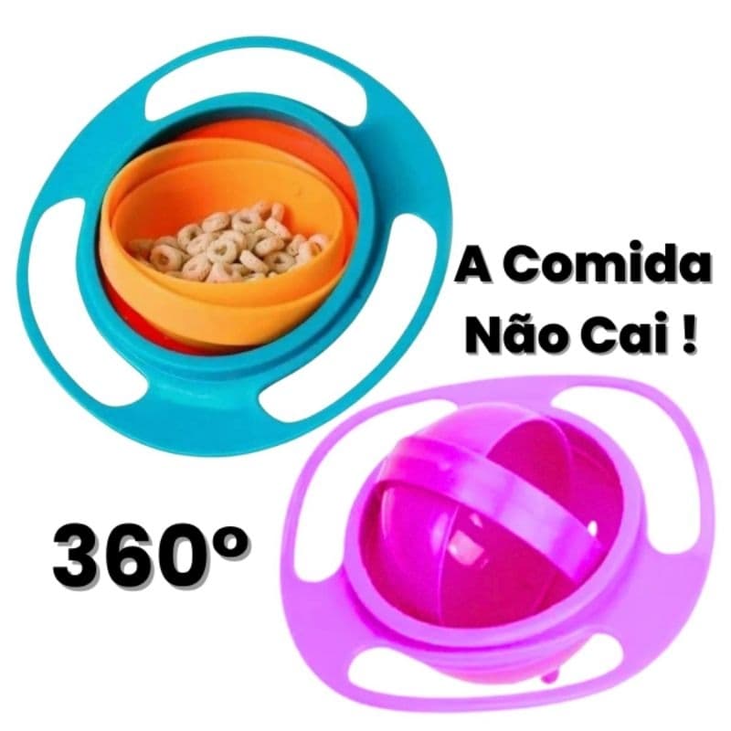 Prato Infantil 360° Antivazamento Giratório Mágico Não Derrama Refeição Bebê Antiqueda