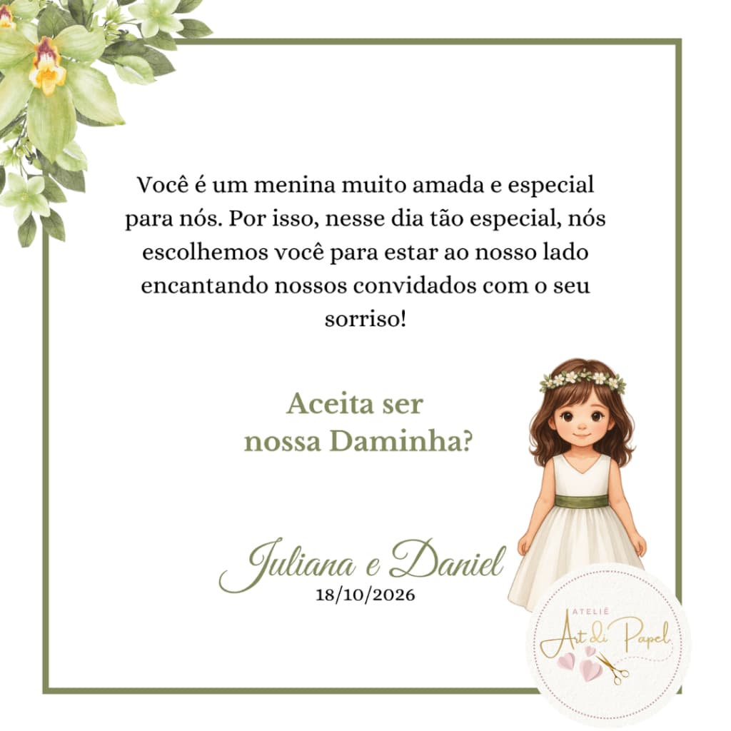 Convite para DAMINHAS E PAJENS 14x14 - TODAS AS CORES