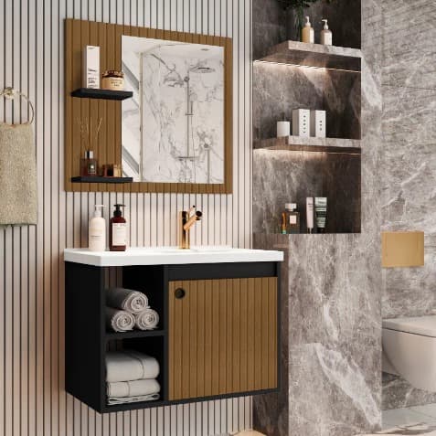 CONJUNTO GABINETE COM ESPELHEIRA E CUBA PARA BANHEIRO 60CM ADONIS DIVERSAS CORES