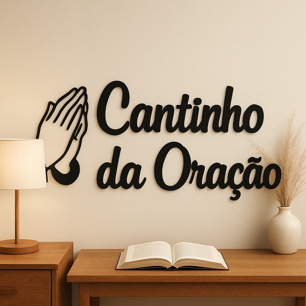 Aplique Decoração de Parede Cantinho da Oração Mdf 3mm Preto Autocolante Quadro