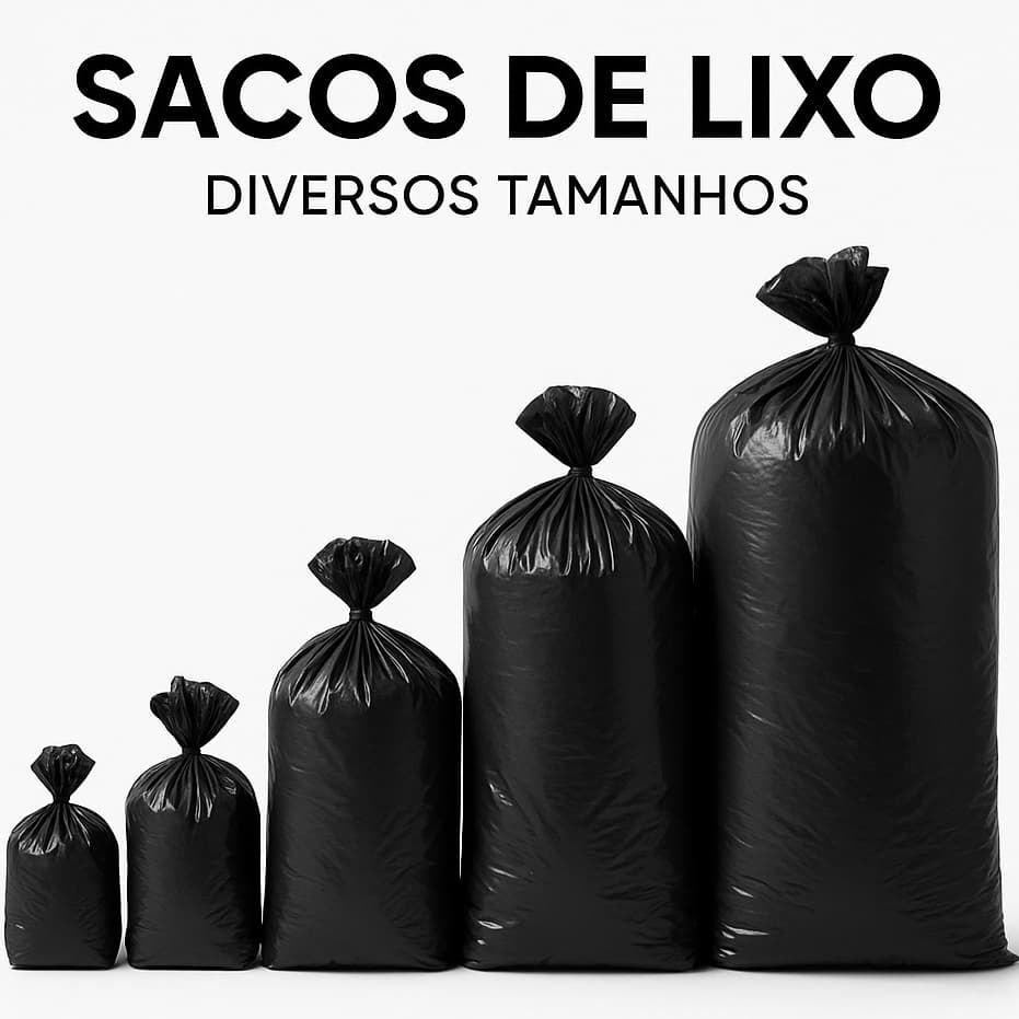 Saco de Lixo Diversos Tamanhos Com 100 Uni. Resistente - 15, 20, 30, 40, 50, 60 e 100 Litros
