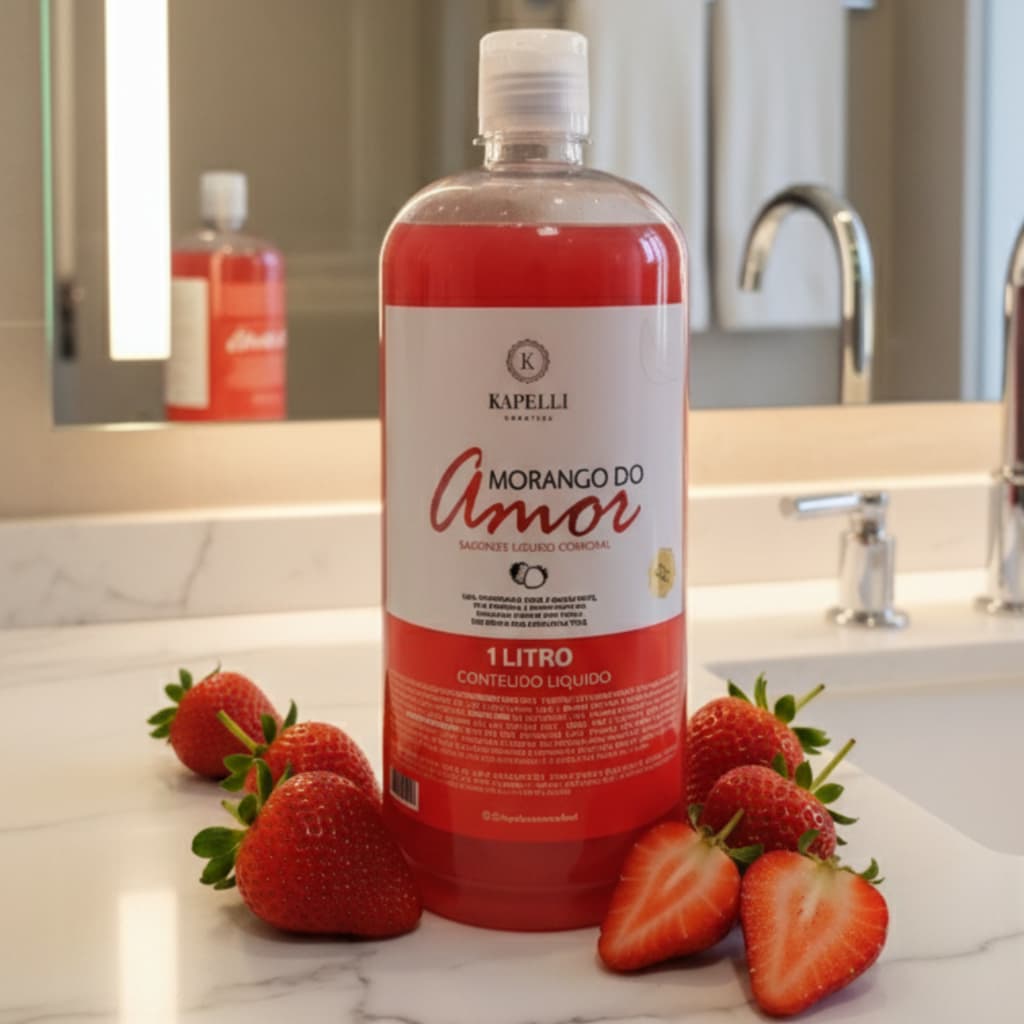 Sabonete Líquido Corporal Kapelli Morango do Amor 1L – Hidratação e Perfume Intenso