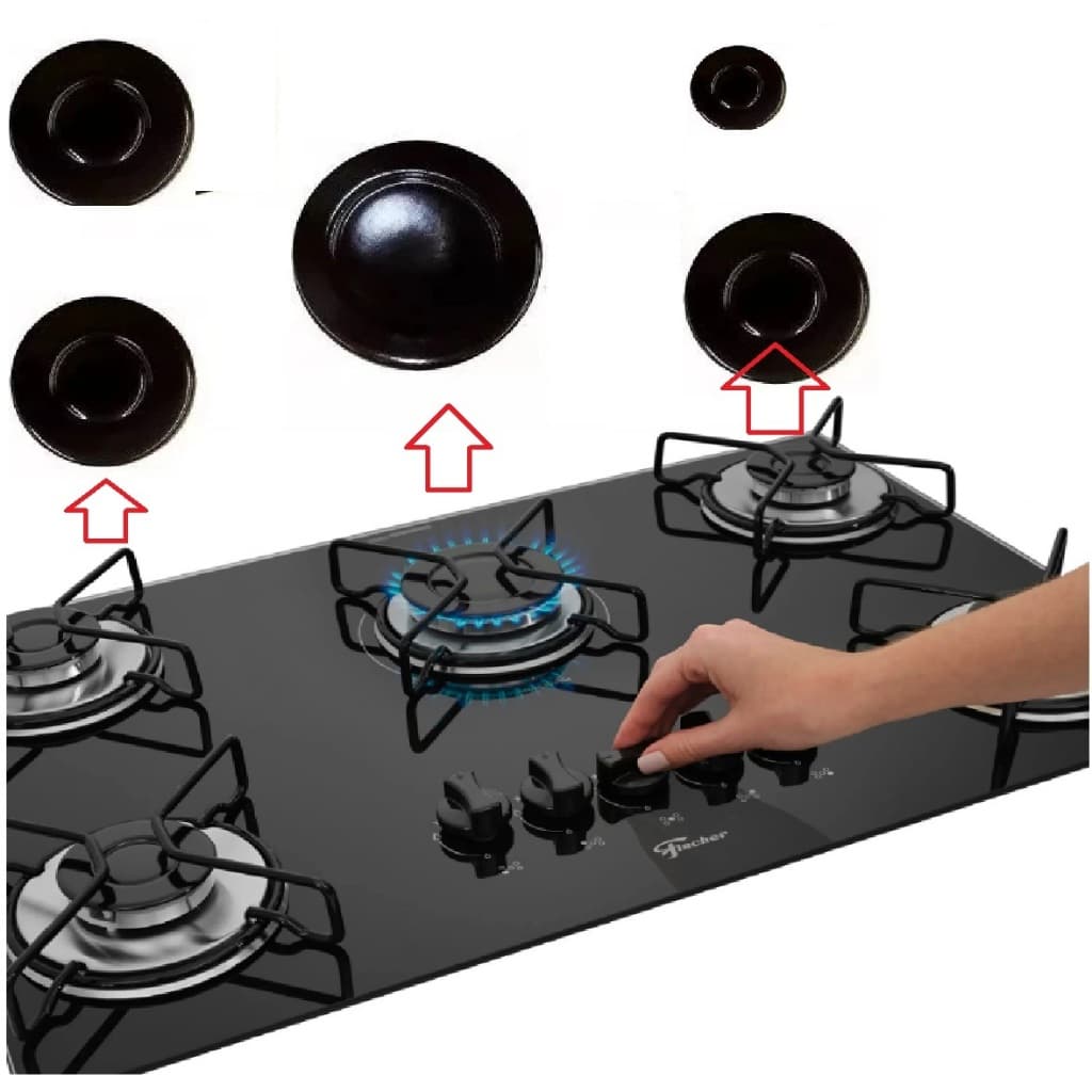 Kit Completo Espalhador Tampa Peças Cooktop Fogão Fischer 5 Bocas