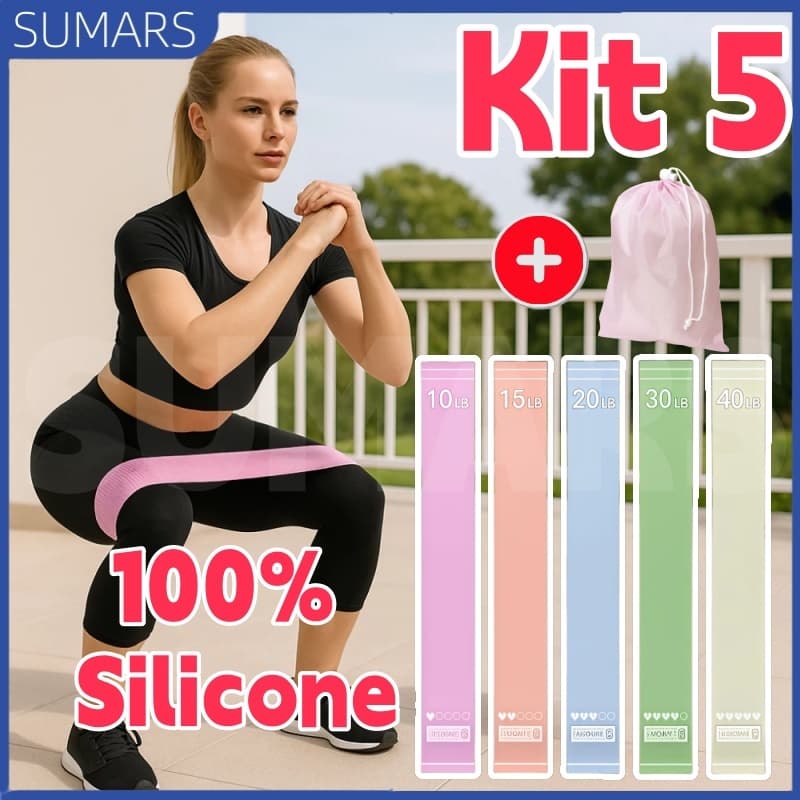 Kit 5/6/10 Faixas Elástica de Resistência Silicone para Yoga Pilates Fisioterapia Treino Academia