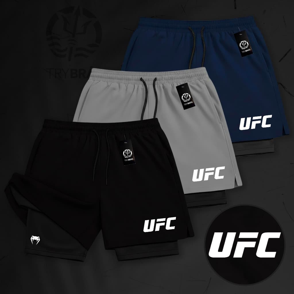 KIT 3 Bermudas de Compressão Dry-Fit GDA 2 em 1 - (UF C02) - Com Elastano e Bolso Interno