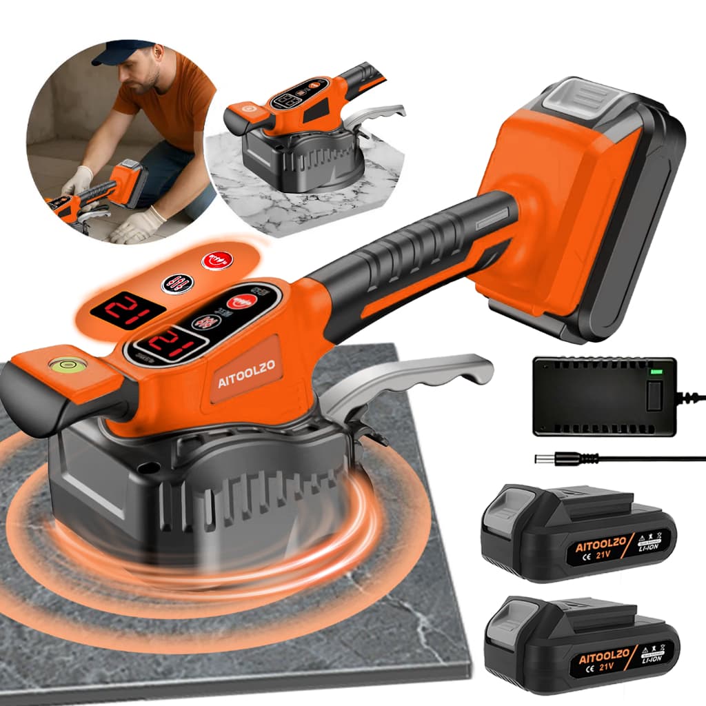 Vibrador de Azulejos | Maquina Assentar Piso Porcelanato 12 Níveis de Vibração Ventosa 2Baterias AITOOLZO