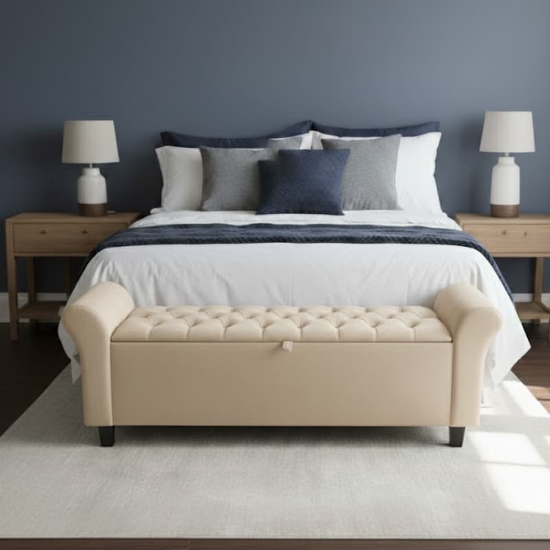 Recamier Baú Paris 150cm Estofado Suede com Braços Banqueta Puff para Quarto Cama Queen decorativo
