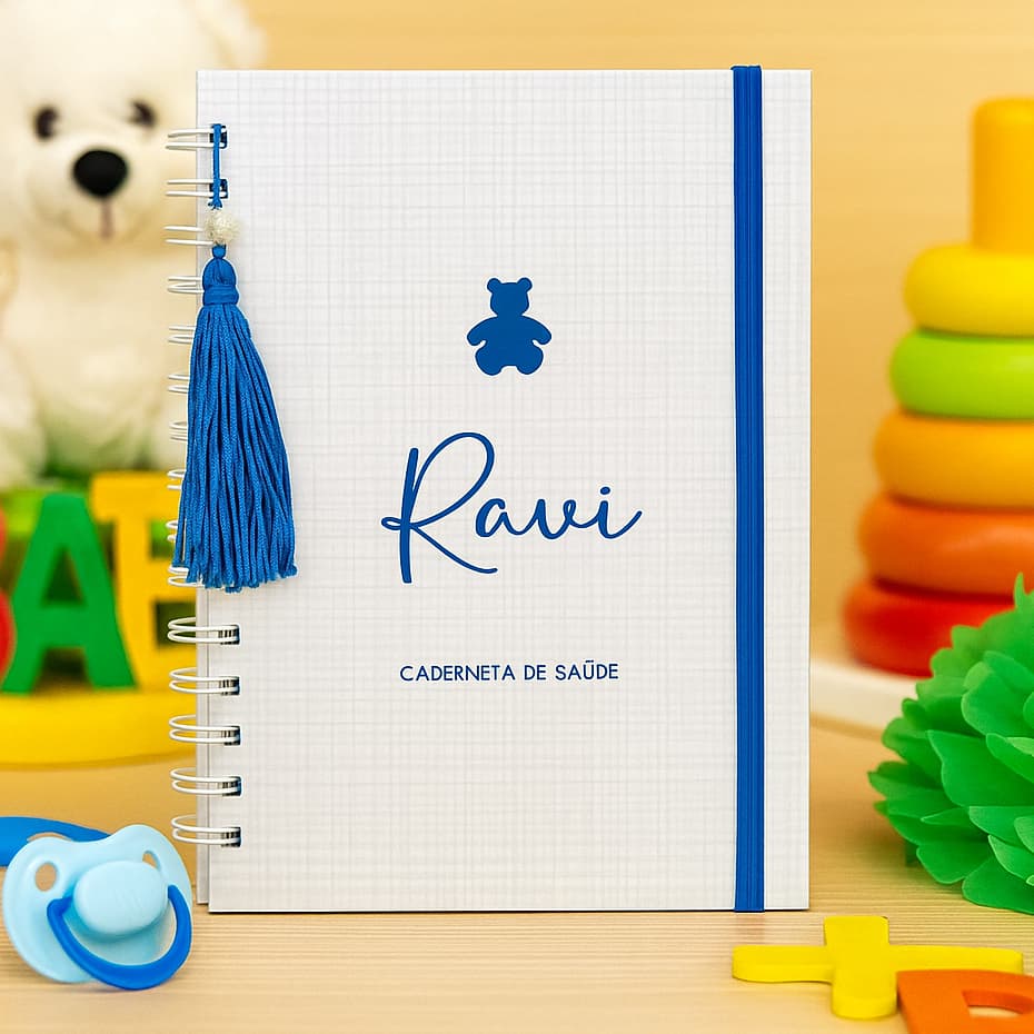 Caderneta de Vacinação Minimalista Menino Ursinho Personalizada c/ Nome