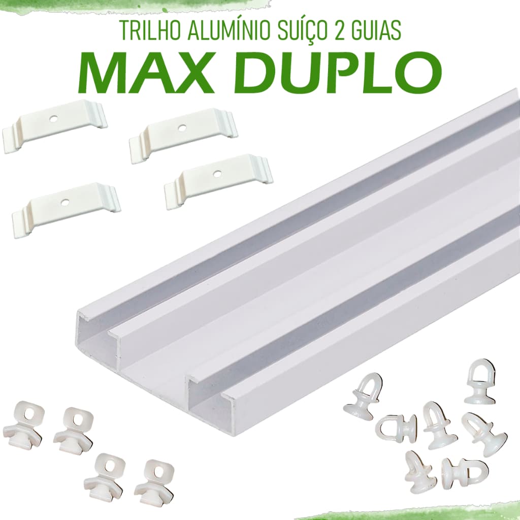 Trilho Suíço Max Duplo Alumínio Cortina Presilhas 1,5m/ 2m/2,5m/3 Metros/3,5m/4,0m/4,5m/5,0m/6,0m