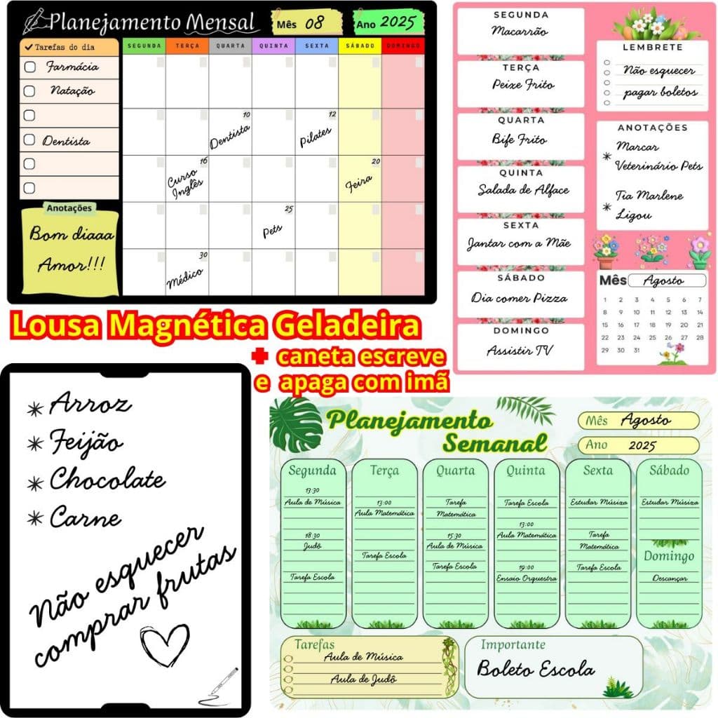 Planejamento Magnético Imã Geladeira organizador caneta apagavel Semana Medicamentos Rotina Mensal