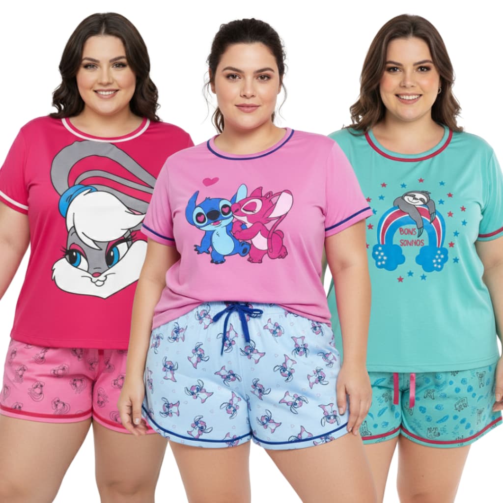 Baby Doll Plus Manga Curta | Pijama Feminino Meia Manga