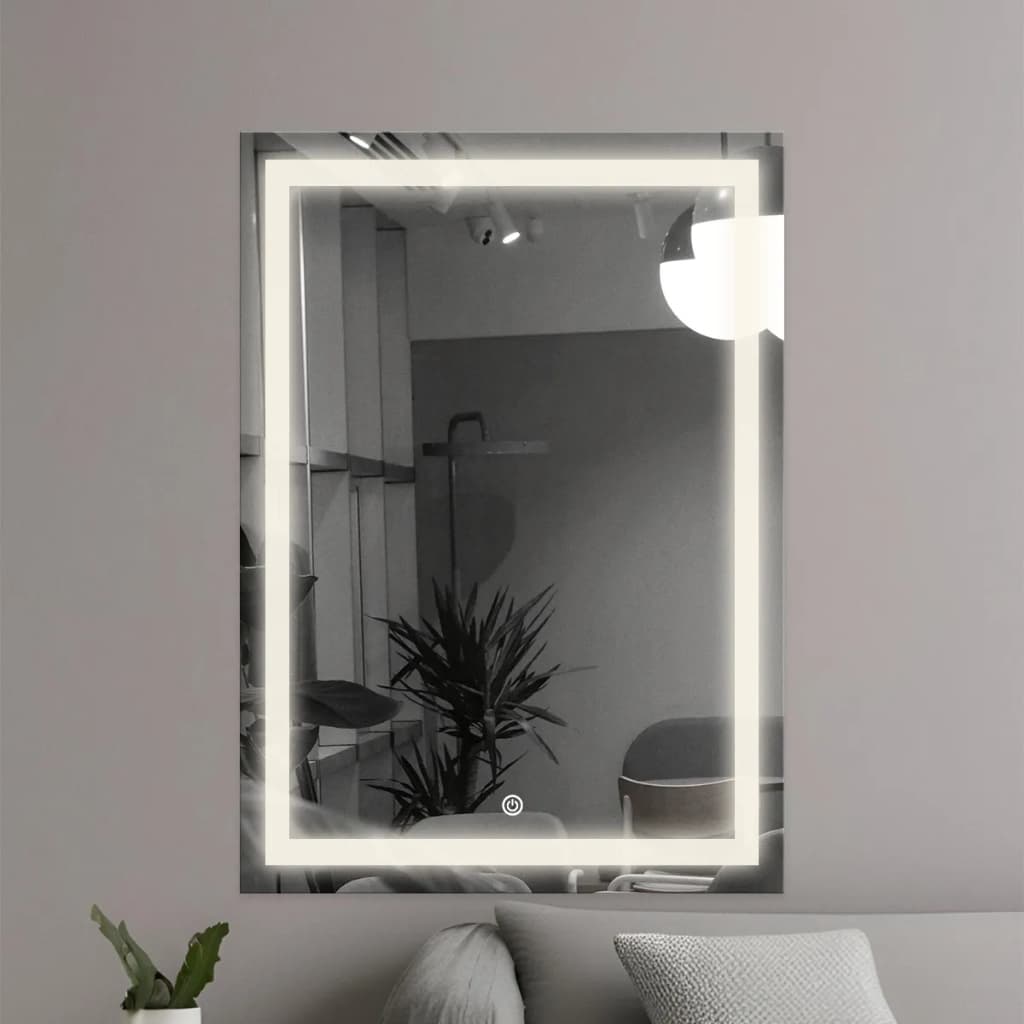 Espelho Grande Quadrado Jateado com Led Touch liga e Desliga para Banheiro Maquiagem Penteadeira