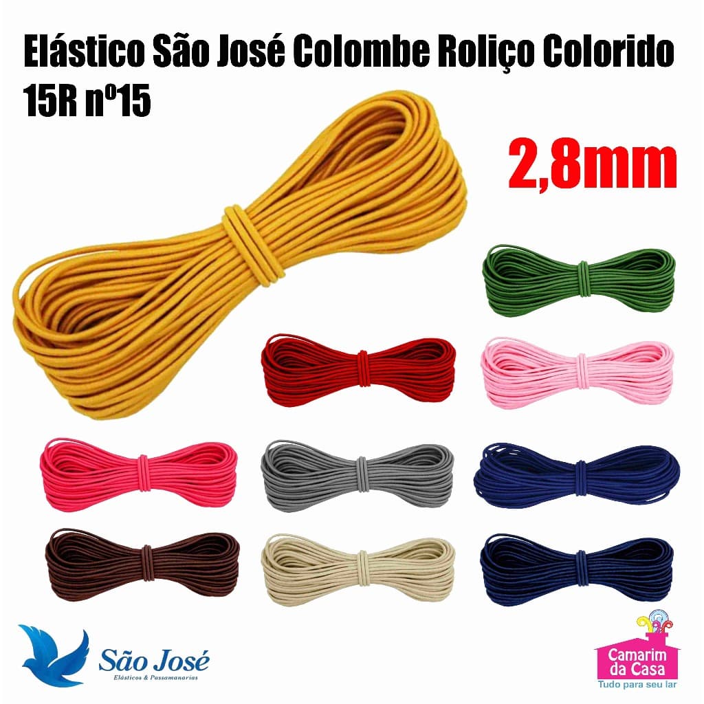 Elástico Roliço Colombe nº 15 Espessura 2.80mm Colorido São José Peça com 10m