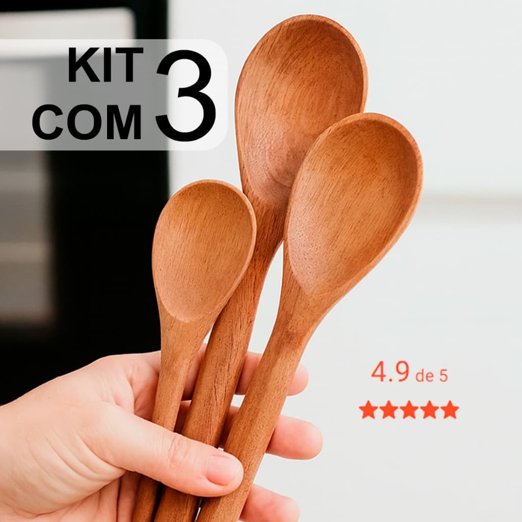 Kit Colher De Pau 1 á 3 Unidades P M G Utensilio Domestico Cozinha Resistente