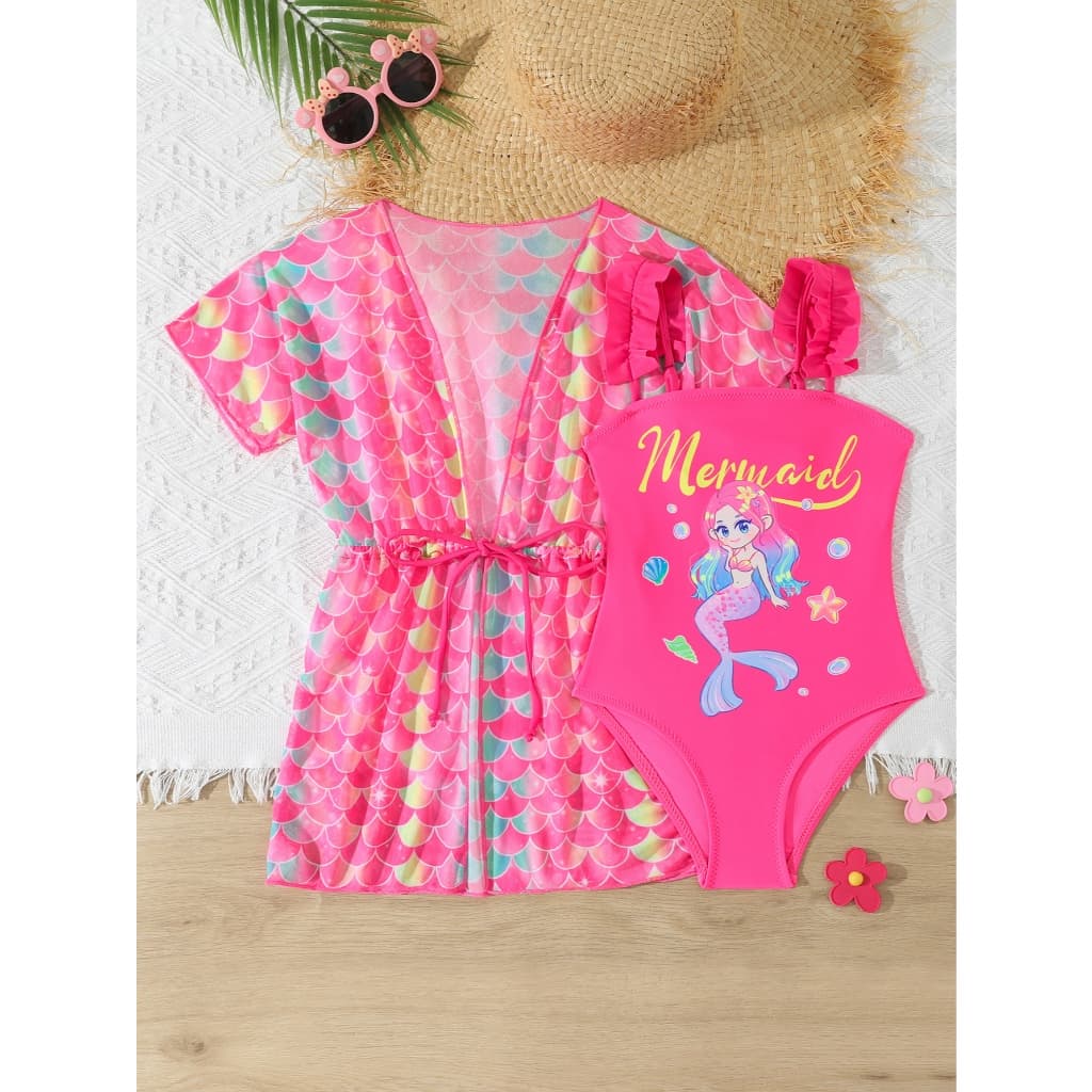 RWX VEST Maiô Infantil Feminino com Saída de Praia Estampa Sereia – Conforto e Charme para o Verão 2025 I3629