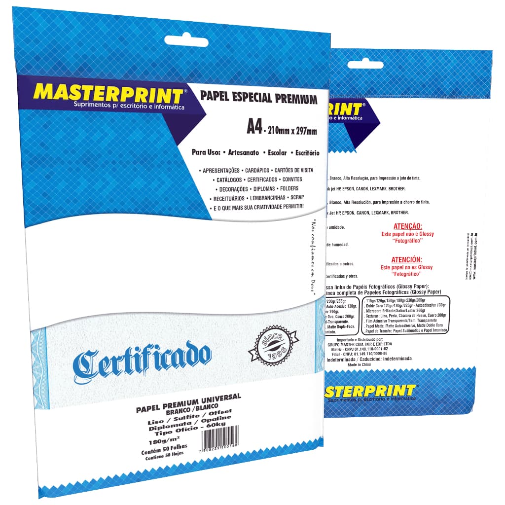 Papel Certificado Branco Diplomata Premium Qualidade Profissional Impressões Oficiais Liso 180gr A4
