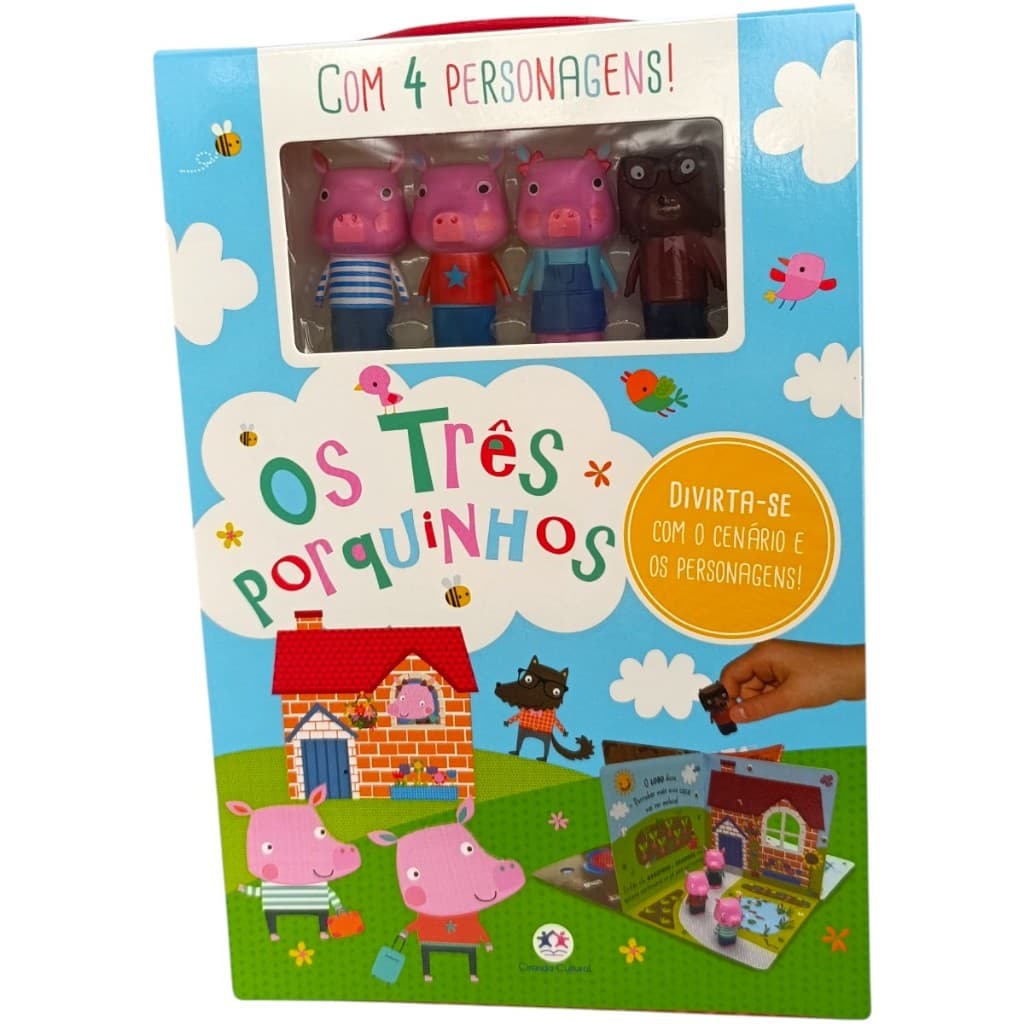 Os Três Porquinhos - com Cenário e 4 Personagens - Ciranda Cultural - Presente