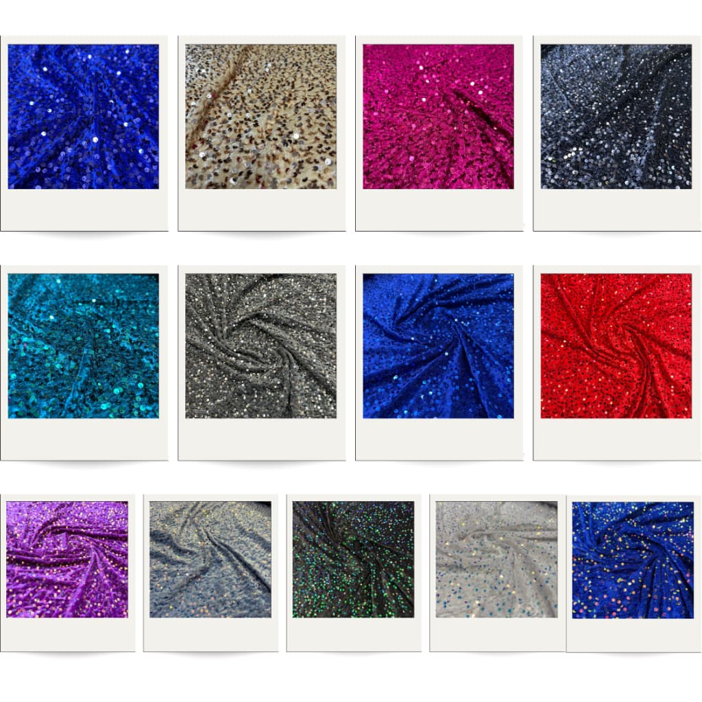 Tecido de Veludo com Paetê Bordado 1,50m Para Roupas e Vestidos Femininos