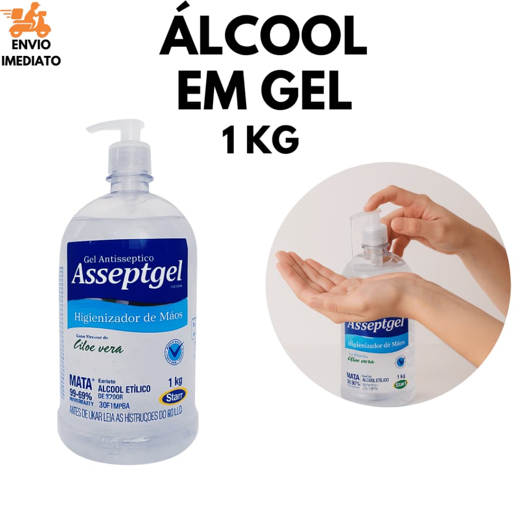 Álcool Gel 1Kg Asseptgel Com Aloe Vera Higienizador Antisséptico Para Mãos Elimina 99,99% Bactérias