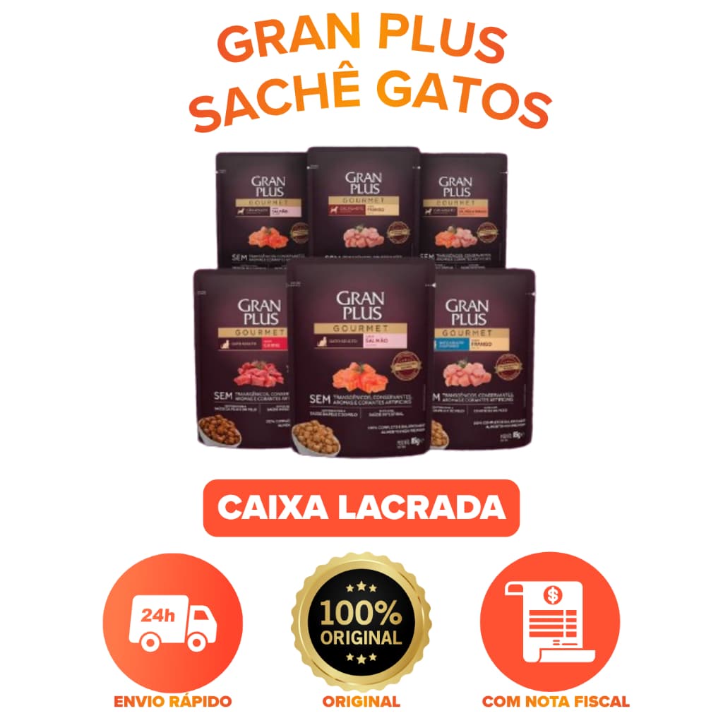 RAÇÃO ÚMIDA GRAN PLUS SACHÊ PARA GATOS – CAIXA COM 18 UN (85G CADA)