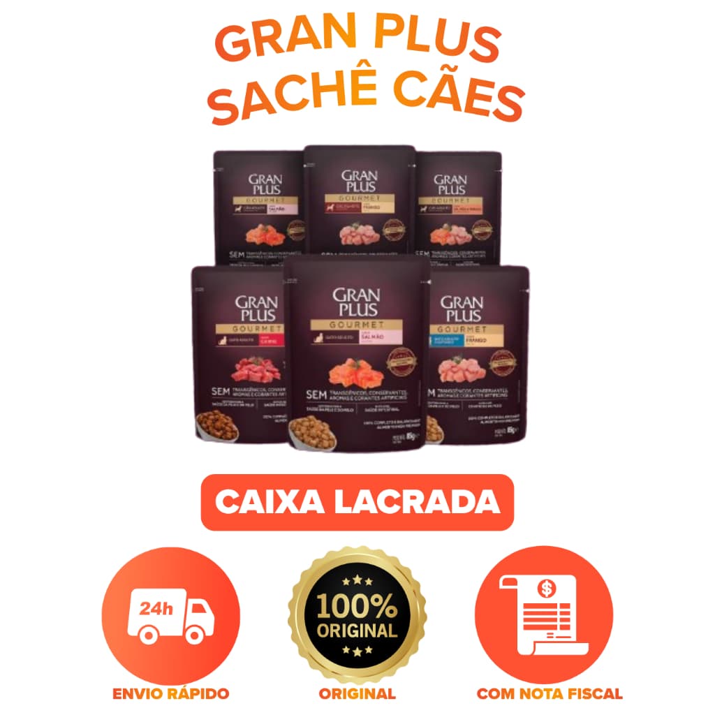RAÇÃO ÚMIDA GRAN PLUS SACHÊ PARA CÃES – CAIXA COM 18 UN (100G CADA)