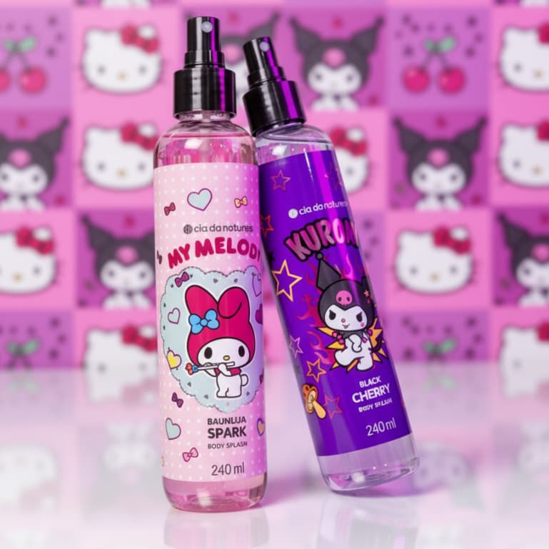 My Melody  Body Splash Baunilha Spark ou Kuromi  Body Splash Black Cherry 240ml NOVO