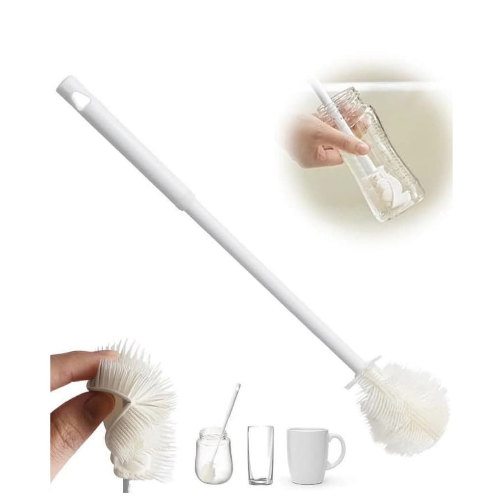 Escova de Lavagem limpeza Silicone C/ Cabo Longo Ideal Para Higienizar Garrafas Copos e Mamadeiras