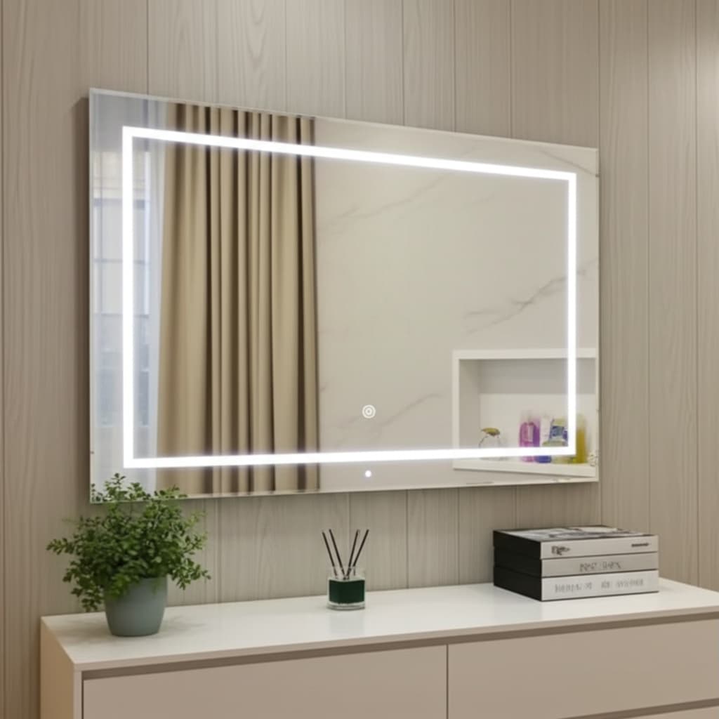 Espelho Grande Profissional Camarim 120x70 cm, Retangular Jateado Com LED Quente Fria Três Cores