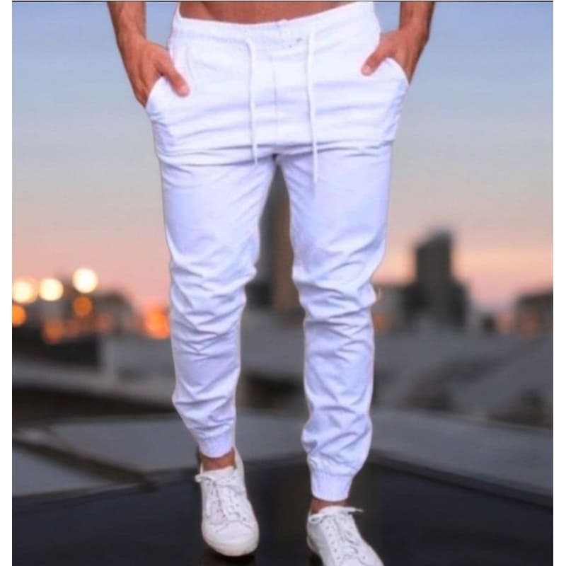 Calça Masculina Sarja Branca Jogger,. Streetwear, Lycra, punho, moda masculina