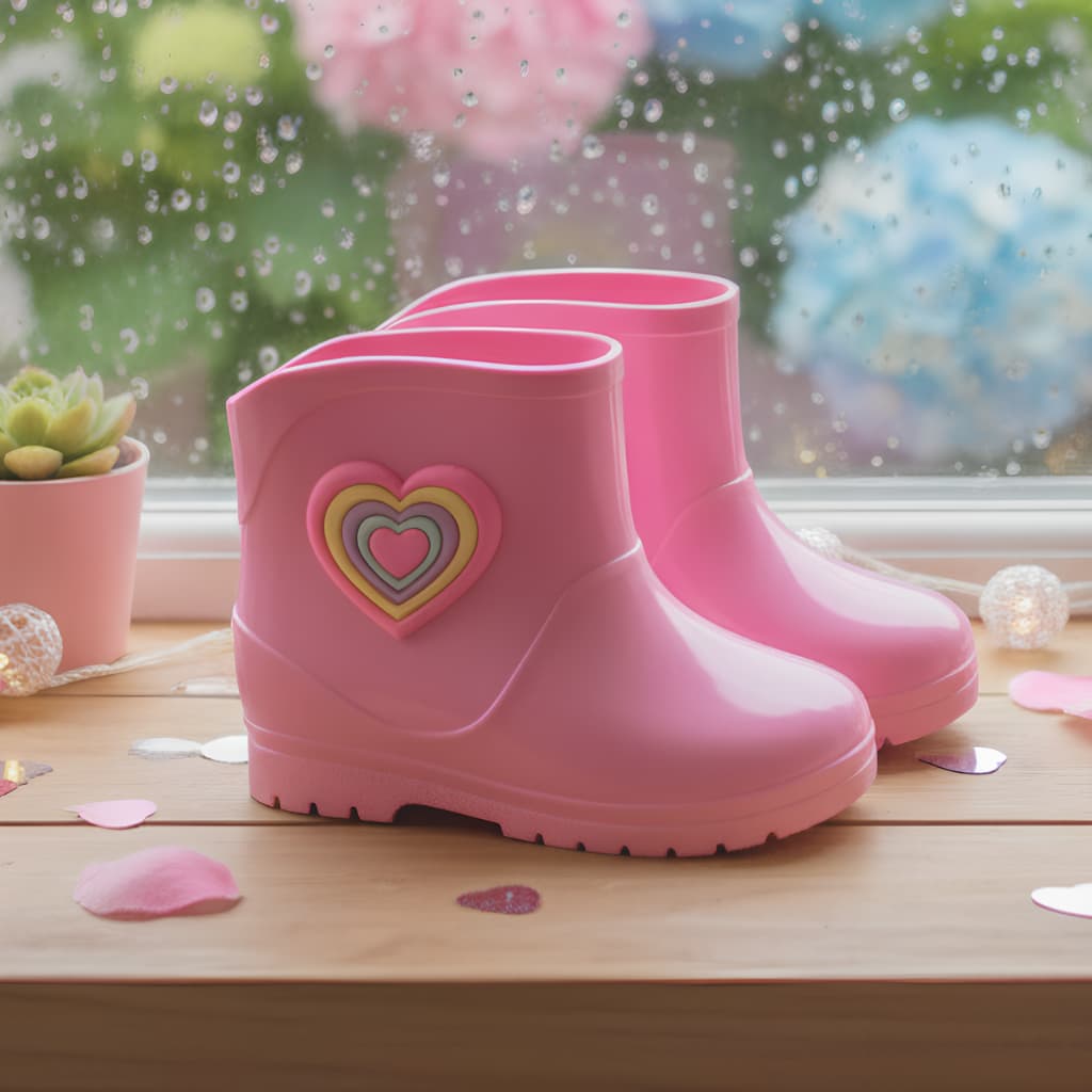 Bota Galocha Baby Infantil Enfeite Coração Leve Impermeável Antiderrapante Para Meninas