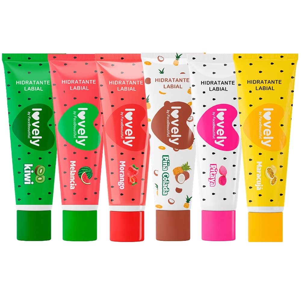 Kit 06 Hidratante Labial Cheirinho de Fruta Lovely Face Beautiful 10g