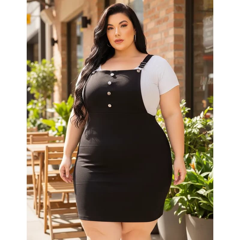 Jardineira Feminina Plus Size botões Salopete Feminino Saia Suspensório Macacao Macaquinho Elegante