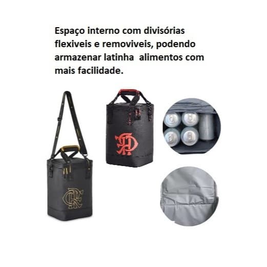 Bolsa Térmica Cooler Flamengo Oficial Com Divisórias Treino Bebida Passeio