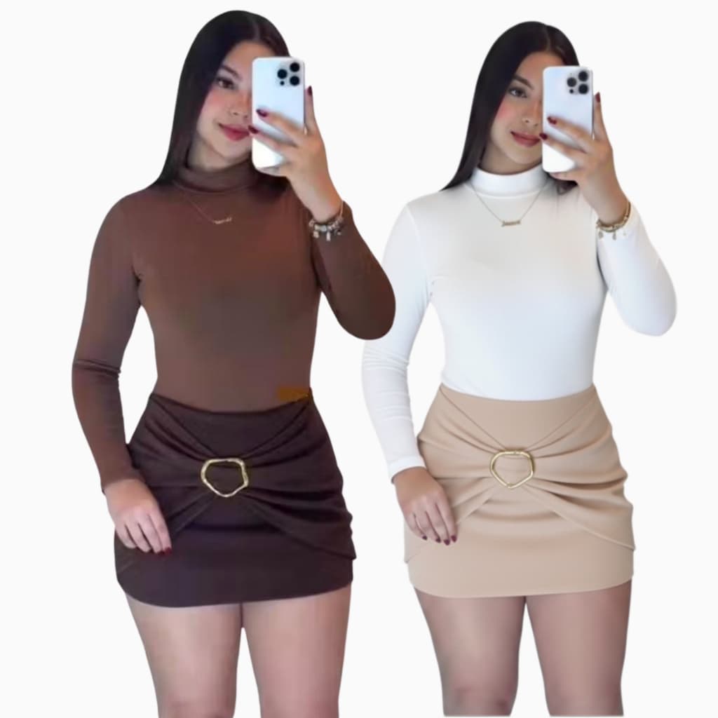 PROMOÇÃO Short Saia Neoprene Envelope Drapeado Fivela | Elegante e Confortável Verão