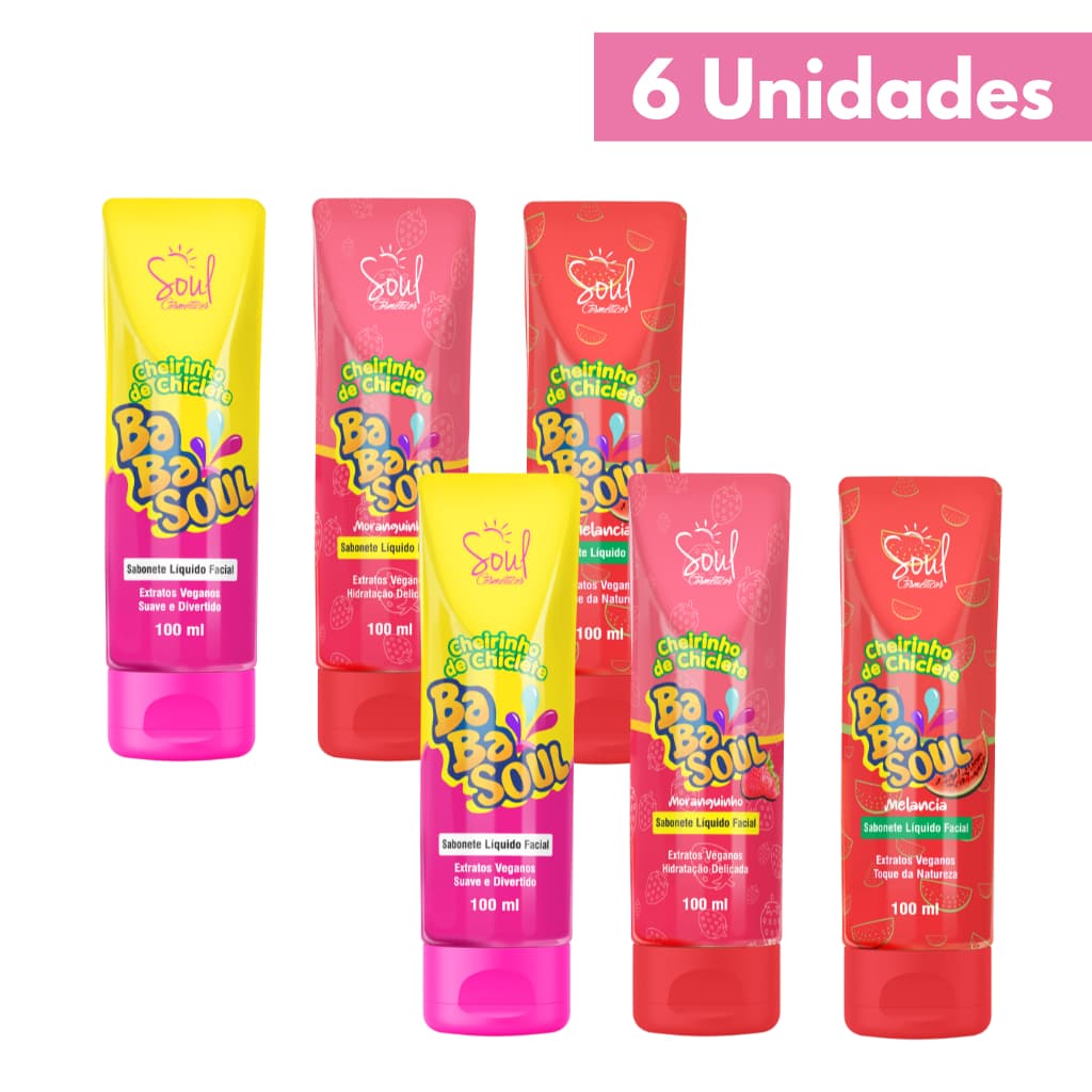 Kit 6 Sabonete Liquido Facial com Cheirinho de Chiclete Babasoul 100ml