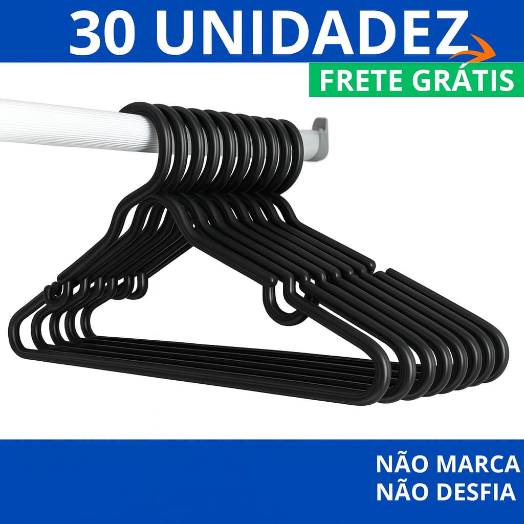 Cabide Redondo Adulto Preto Cabides Para Roupas Reforçado Organizador Arara Forte Resistente Preto e