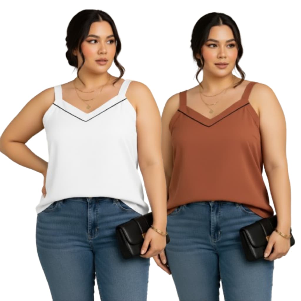 Kit com 2 Blusas Regata Crepinho Plus Size Feminina – Moda Casual Chic Conforto e Estilo