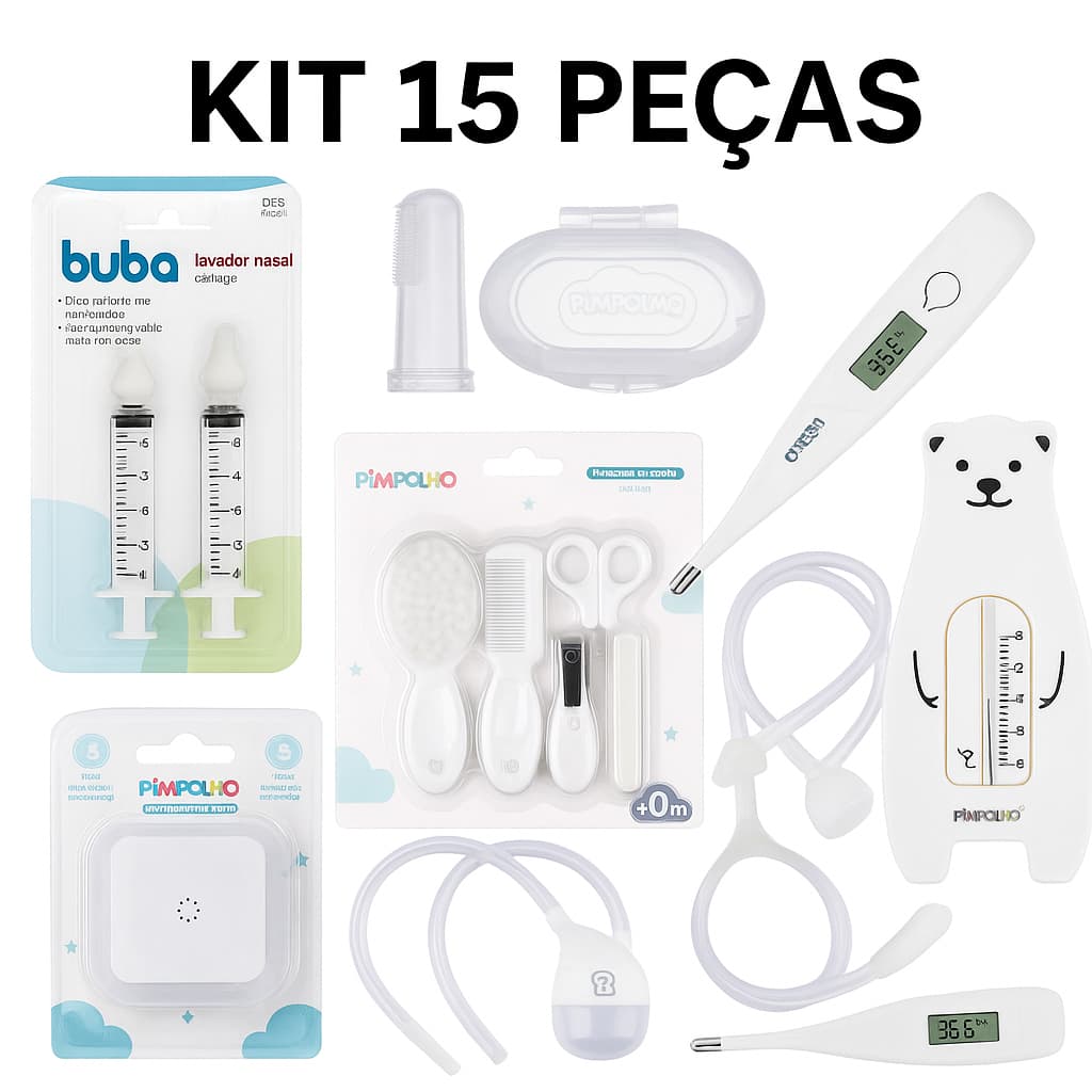 Kit Higiene bebê 15 peças completo Neutro Pimpolho e Buba