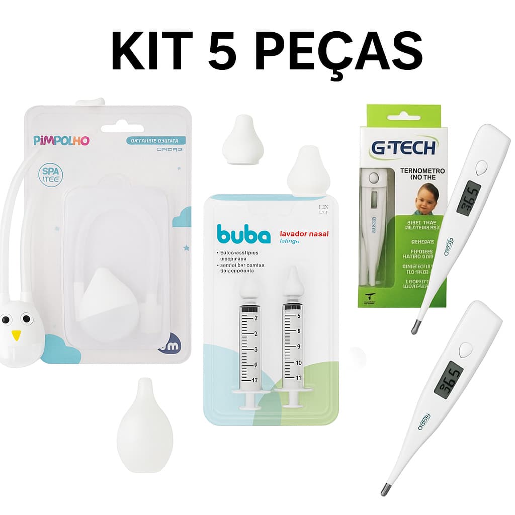 Kit Higiene Nasal Bebê |Termômetro Digital G-Tech + Aspirador + Lavador Nasal