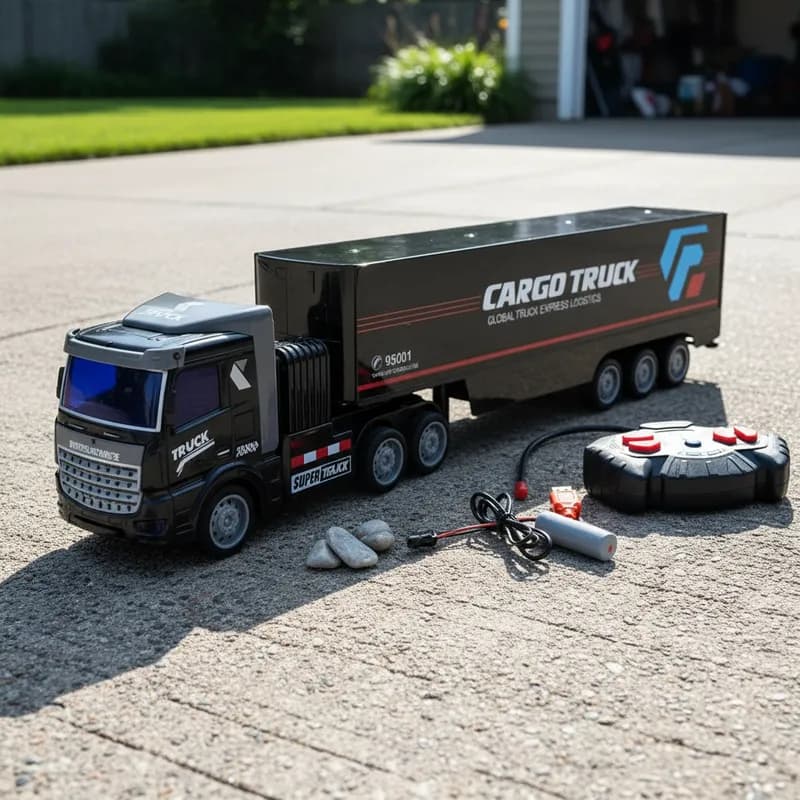 Caminhão Preto Carreta Baú Controle Remoto Recarregável Brinquedos Infantil  Meninos Acompanha Pilha