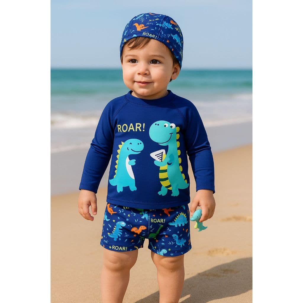 Conjunto Infantil Praia Dino Menino UV Blusa + Sunga