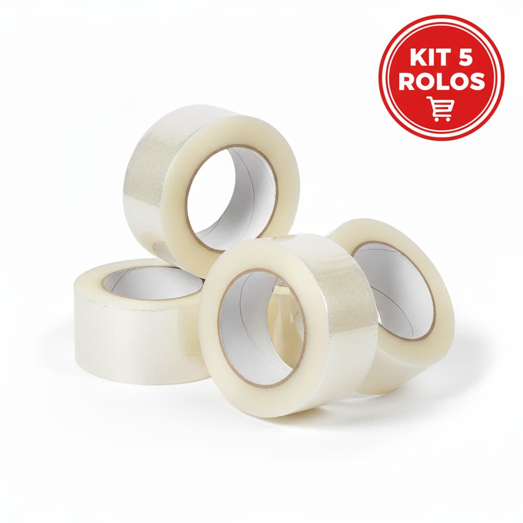 Kit 5 Rolos Fita Adesiva Transparente 45mm 40m Grossa Reforçada Para Caixa Empacotamento E-commerce Mudança