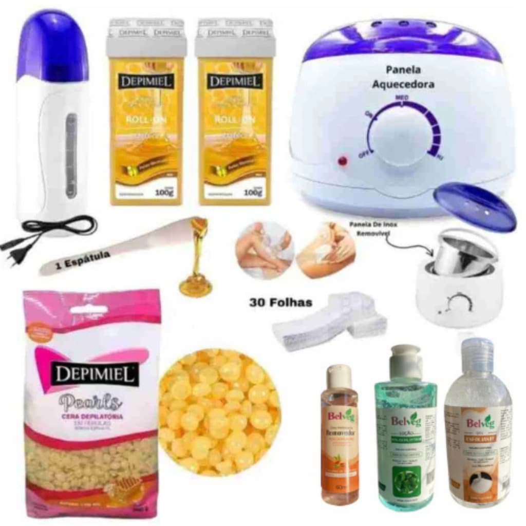 Kit Panela De Cera Aquecedor Roll On Depilação Caseira Kit Completo Nº 1